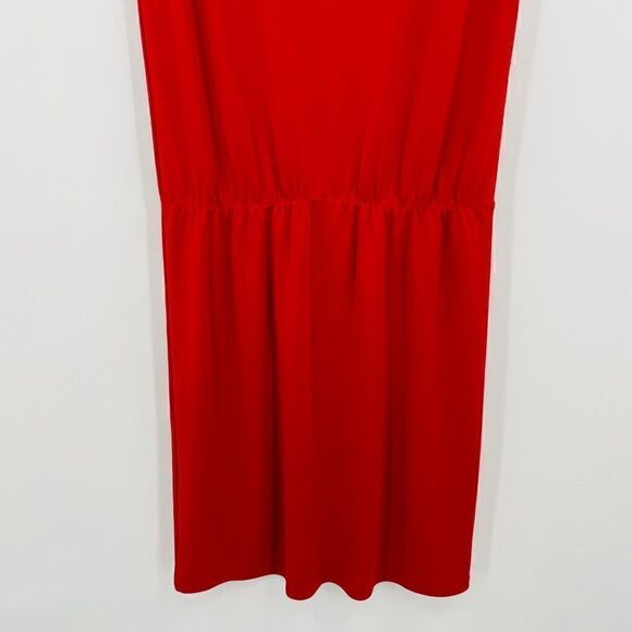Talbots Size Medium Red Sleeveless Drop Waist Stretch Midi Dress Holiday - Picture 3 of 7